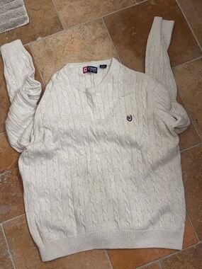 Chaps Men’s Cable Knit Crewneck Sweater in Cream